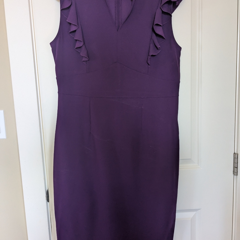 Elegant Purple Ruffle Sleeve Dress XXL
